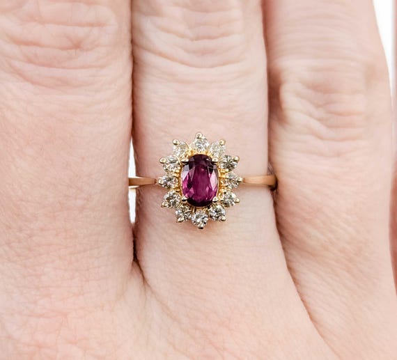 Ruby & Diamond Halo Ring in 14k Yellow Gold - Ova… - image 6