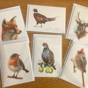 Set di 6 biglietti d'auguri con animali del bosco invernale, stampe di biglietti di Natale da acquerelli originali.
