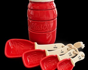 World Market Red Mason Jar Measuring Cups & Spoons Set | Ceramic Kitchen Baking