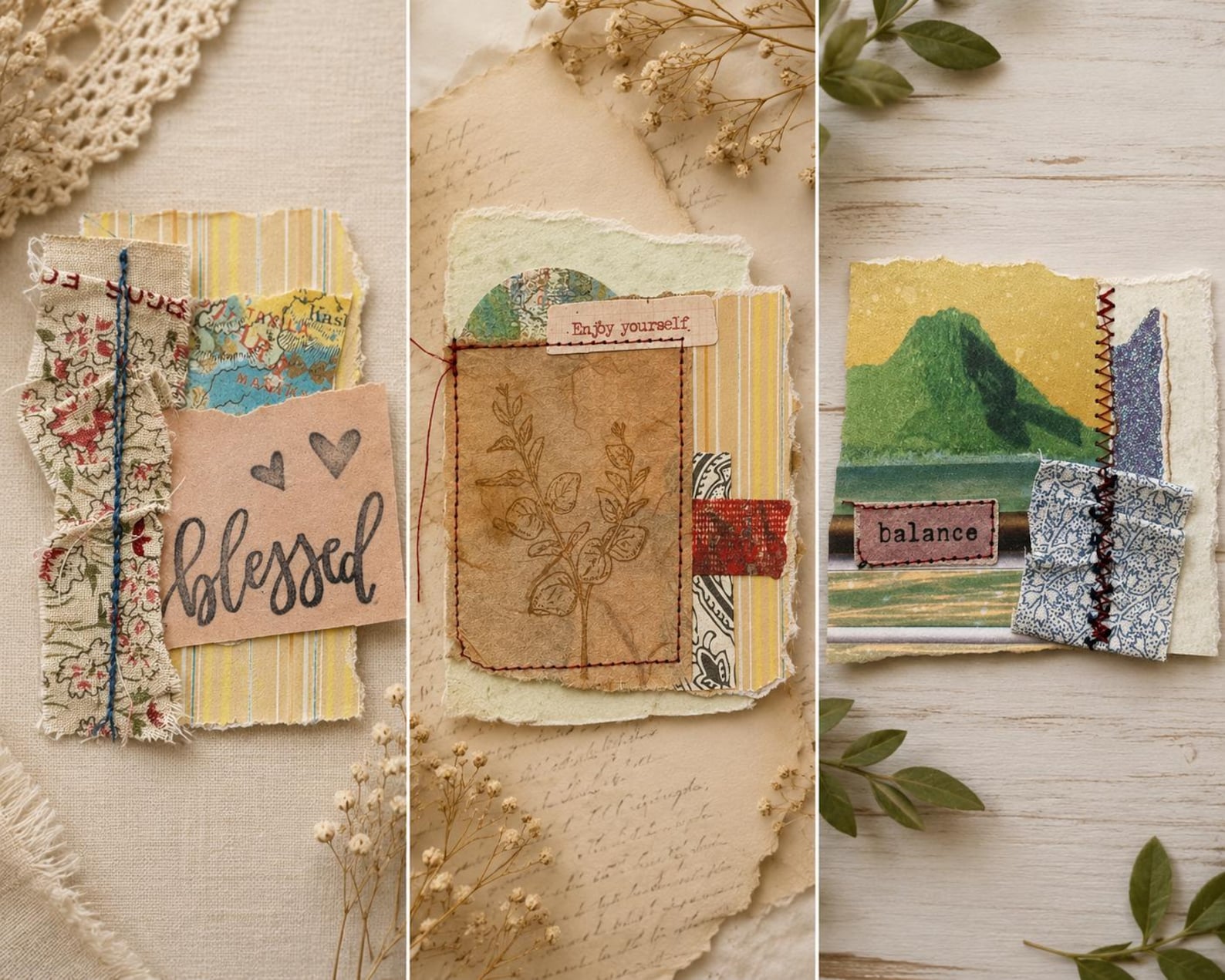 Handmade Stitched Collage Clusters | Junk Journal Ephemera | Mixed ...