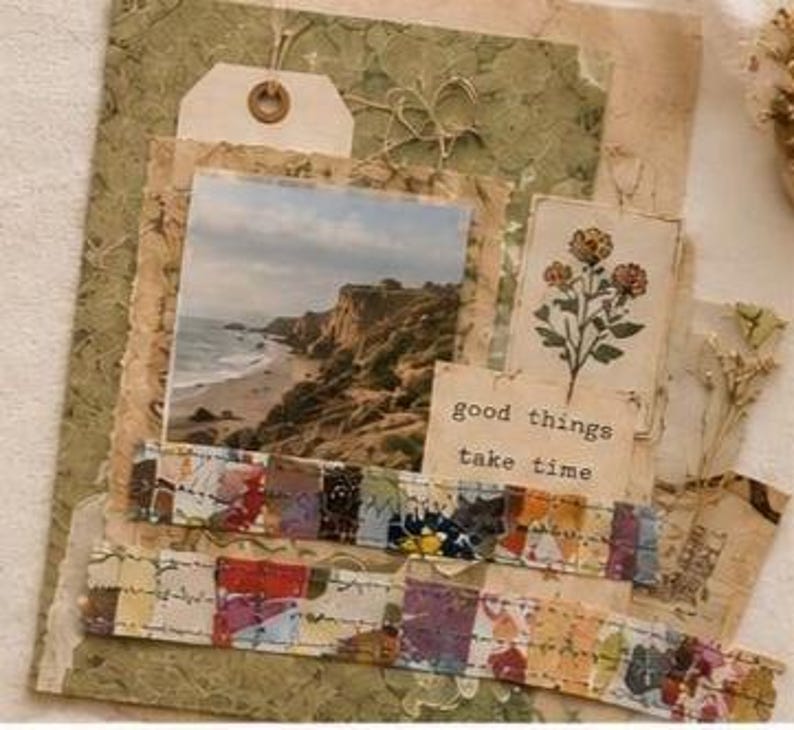 Handmade Stitched Collage Strips | Junk Journal Embellishments | Mixed Media Paper Craft Supplies image 8