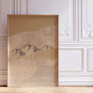 Torn Tranquility: Japandi Minimalist Mountain Art - Download digitale