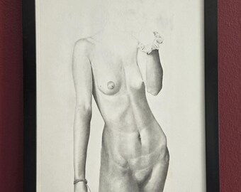 Original artwork Nude female torso pencil drawing