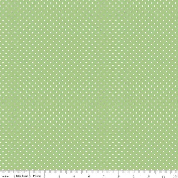 GREEN Swiss Dots by Riley Blake Designs - Green and White Polka Dots - Tiny White Dots - 100% Cotton Quilting Fabric - Choose Your Cut