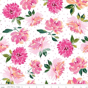 Watercolor Floral Fabric: Pink Flowers, Lucy June Collection