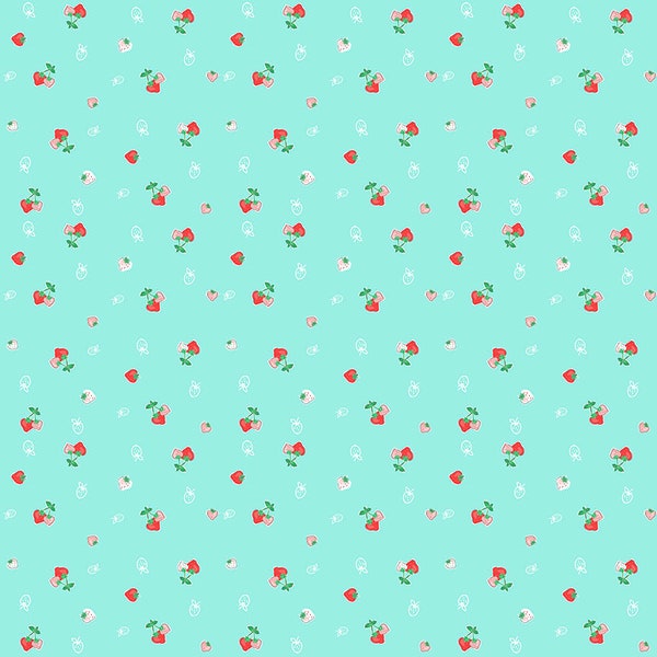 Riley Blake - QUILT FAIR Aqua Strawberries by Tasha Noel - Fair Vignettes - Little Girls - Summer - 100% Cotton Quilting Fabric