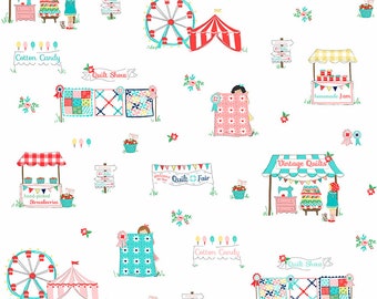 Riley Blake - QUILT FAIR Main White by Tasha Noel - Fair Vignettes - Little Girls - Summer - 100% Cotton Quilting Fabric