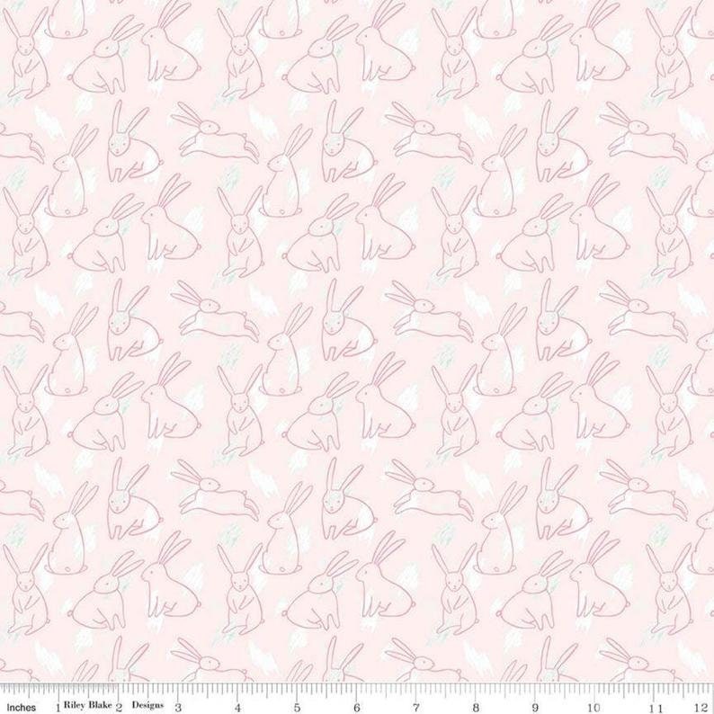 Mary Elizabeth Bunnies by Christopher Thompson for Riley Blake Designs Baby Girl Fabric Quilting Cotton Pink Bunny Fabric for Easter