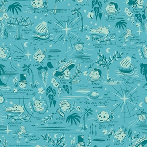 Riley Blake – Forever Neverland – Neverland Map in Peacock by Jill Howarth – Peter Pan, Pirates, Quilting Cotton – C15902-PEACOCK