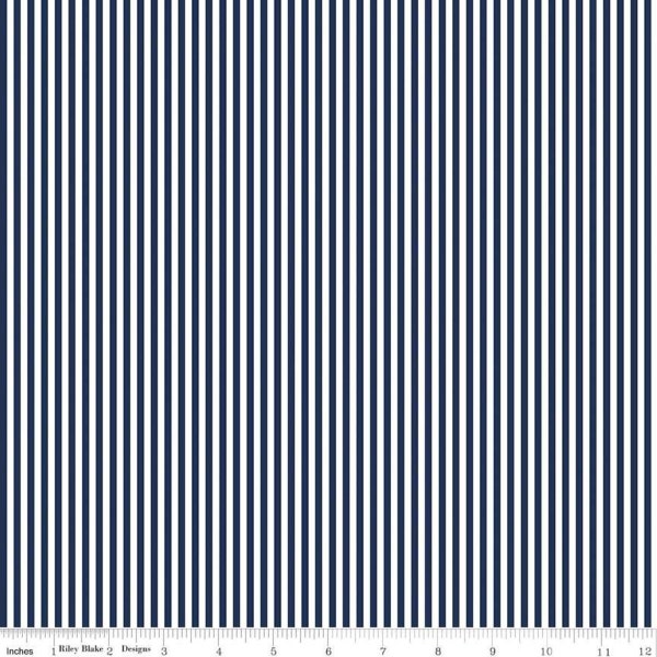 1/8" NAVY and WHITE Stripe Fabric by Riley Blake Designs - Navy Stripes - Blue and White Stripe - Nautical - 100% Cotton Quilting Fabric