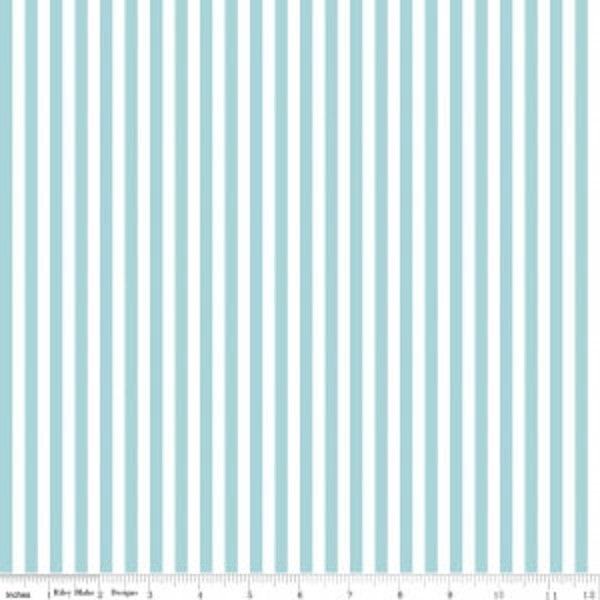 1/4" AQUA Stripe by Riley Blake Designs - Blue Stripes - Aqua and White Stripe Fabric - Blue and White Stripes - 100% Cotton Quilting fabric