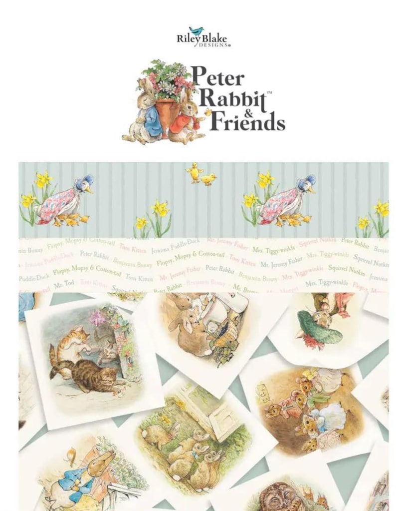 Triplets From Peter Rabbit Flannel Peter Rabbit & Friends Characters Blue by Riley Blake Designs ...