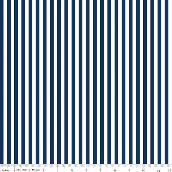 1/4"  NAVY and WHITE Stripe Fabric by Riley Blake Designs - Blue and White Stripe - Stripe Fabric - Nautical - 100% Cotton Quilting