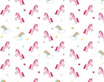 Once Upon A Time WHITE UNICORN Flannel Fabric by Riley Blake - Unicorns - Rainbows - 100% Cotton Flannel for Quilting - Little Girls Fabric