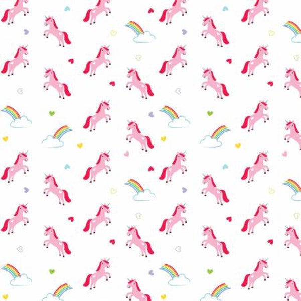 Once Upon A Time WHITE UNICORN Flannel Fabric by Riley Blake - Unicorns - Rainbows - 100% Cotton Flannel for Quilting - Little Girls Fabric