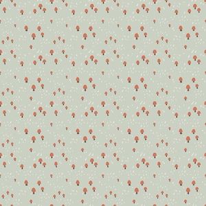 May include: A seamless pattern of red and gray mushrooms on a light gray background.