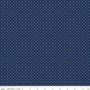 Navy Swiss Dot Fabric: Riley Blake White Polka Dot, 100% Cotton