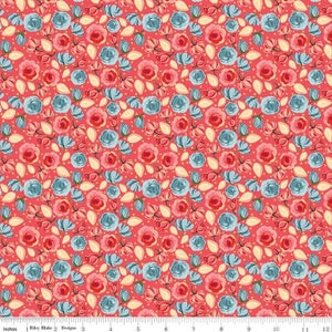 Watercolor Floral Fabric: Mon Cheri Roses, Poppy Red, 100% Cotton