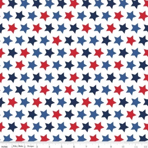 Red, White & Blue Star Fabric by Riley Blake - Patriotic - Red Stars - Blue Stars - Nautical Fabric - 100% Cotton Quilting Fabric