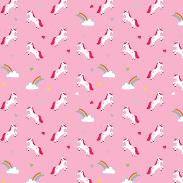 Once Upon A Time PINK UNICORN Flannel Fabric by Riley Blake - Unicorns - Rainbows - 100% Cotton Flannel for Quilting - Little Girls Fabric