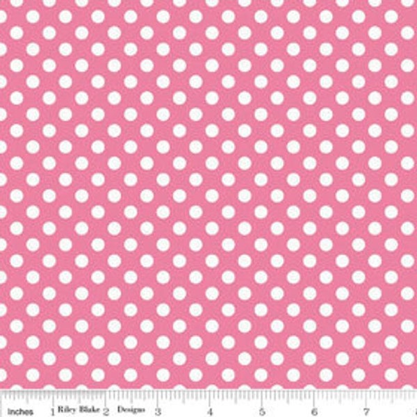 HOT PINK Small White Dots by Riley Blake - Hot Pink Dots - Hot Pink Polka Dots - Quilting Cotton Fabric - Pink Fabric - Choose Your Cut