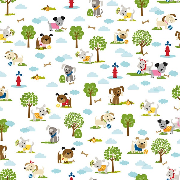 Riley Blake COOPER Main White by Bella Blvd. - Puppies - Dogs - Animal Print Fabric - 100% Cotton Quilting Fabric