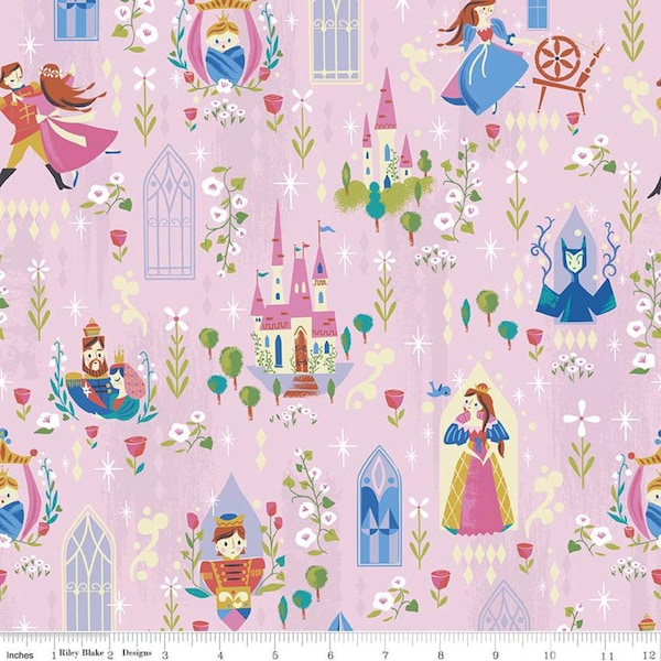 LITTLE BRIER ROSE Main Pink Sparkle - Riley Blake Jill Howarth - Storybook Fabric - Fairy Tale Fabric - 100% Cotton Quilting Fabric