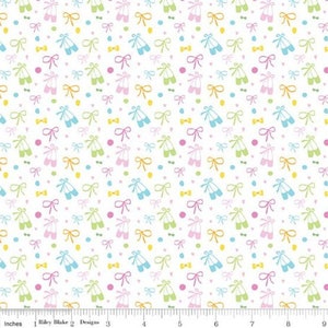 Riley Blake - Ballerina Bows - Pink Ballet Slippers - Ballerina Slippers in White  - Dance Class - Pastel Girls Fabric - Quilting Cotton
