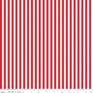 Red and White Stripe Fabric: 1/4&quot; Vertical Stripes, Riley Blake Cotton