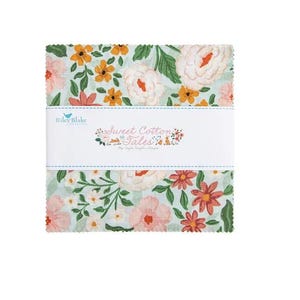 Sweet Cotton Tales 5 Inch Stacker, 42 Pcs. by Cayla Naylor for Riley Blake Designs - Bunnies, Floral, Bows - Quilting Cotton - 5-17310-42