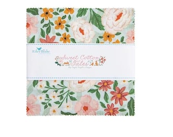Sweet Cotton Tales 5 Inch Stacker, 42 Pcs. by Cayla Naylor for Riley Blake Designs - Bunnies, Floral, Bows - Quilting Cotton - 5-17310-42