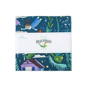 Riley Blake FOREVER NEVERLAND 5&quot; Stacker - PRECUT fabric - 42 pc. Charm Pack - Peter Pan - Juvenile Fabric - Quilting Fabric - Kids Fabric