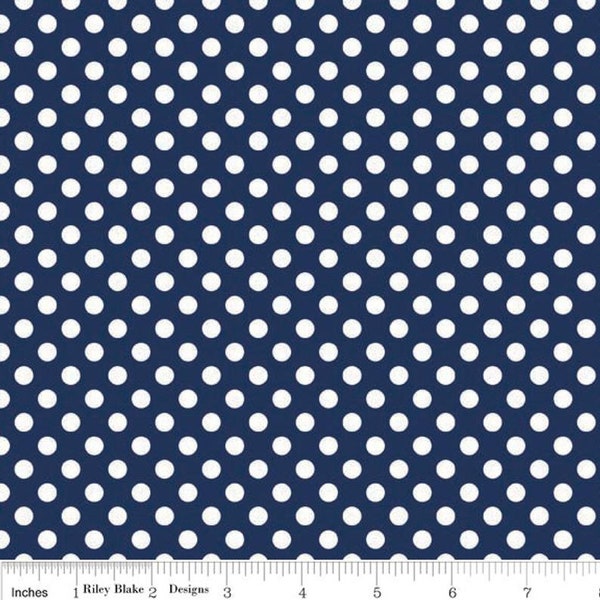 NAVY Small Dots by Riley Blake - White on Navy Polka Dots - Navy Blue Dots - Blue Fabric - 100% Cotton - Quilting Fabric - Choose Your Cut