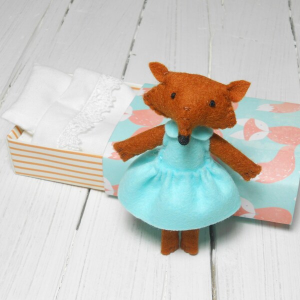 Little Fox sleepy fox hand made doll stuffed felt animal in matchbox felted miniature  orange mint green little prince fox fantastic mr fox