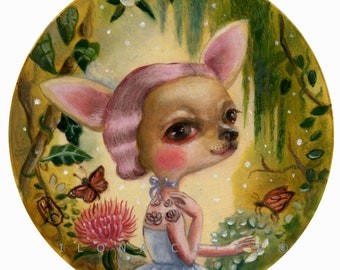 Mademoiselle Sophie, Chihuahuas, Dog Art, Whimsical, Dog Portrait, Fantasy Art, Magical Surrealism by Ilona Cutts