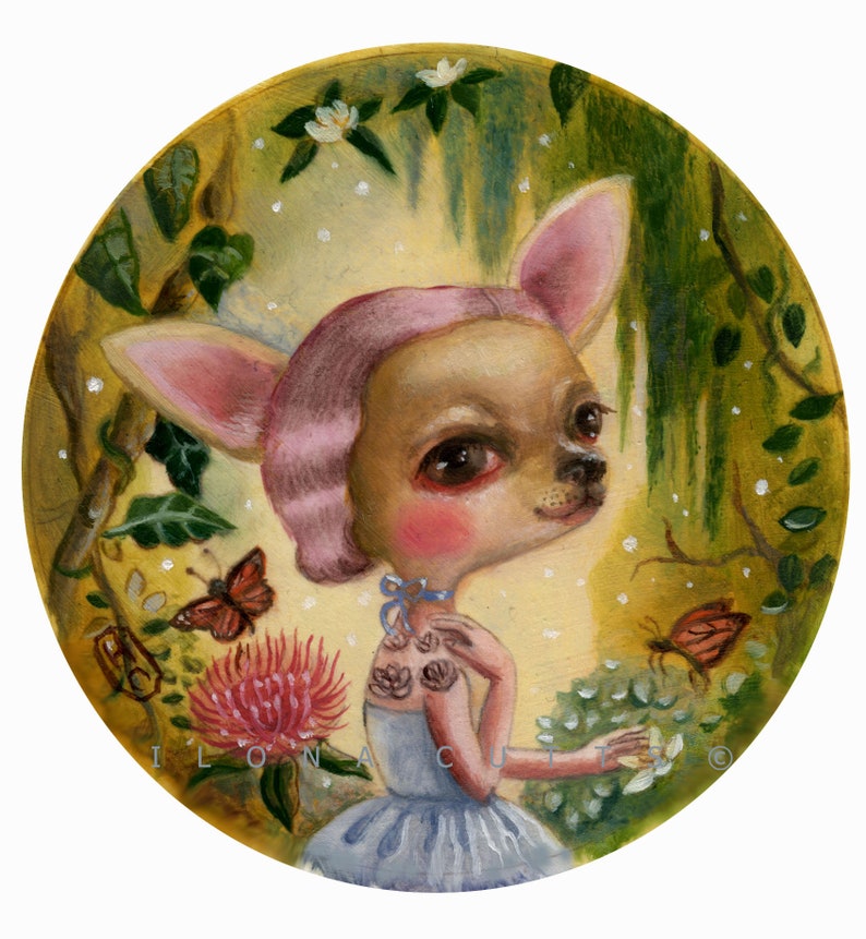 Mademoiselle Sophie, Chihuahuas, Dog Art, Whimsical, Dog Portrait, Fantasy Art, Magical Surrealism by Ilona Cutts image 1