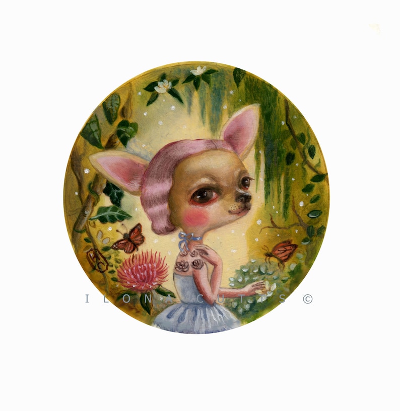 Mademoiselle Sophie, Chihuahuas, Dog Art, Whimsical, Dog Portrait, Fantasy Art, Magical Surrealism by Ilona Cutts image 2