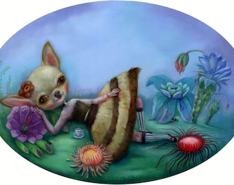 Bee Girl, Chihuahua Portrait, Bumble Bee, Whimsical Art, Pet Portrait, Dog Portrait, Fantasy Art, Magical Surrealism by Ilona Cutts