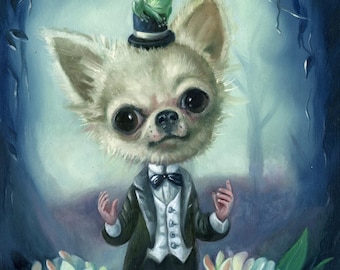 El Mago, Chihuahuas, Dog Portrait, Whimsical, Magician, Sweet, Cute, Magical Surrealism by Ilona Cutts