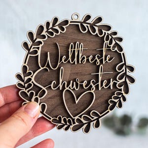 Holzschild beste Schwester, Geschenk für Schwester, Wanddeko aus Holz, Schwesterherz Geschenkidee, beste Schwester Weihnachtsgeschenk