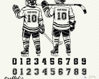 Personalized Two Hockey Player SVG: Custom Name, Jersey Number (Digital Download)