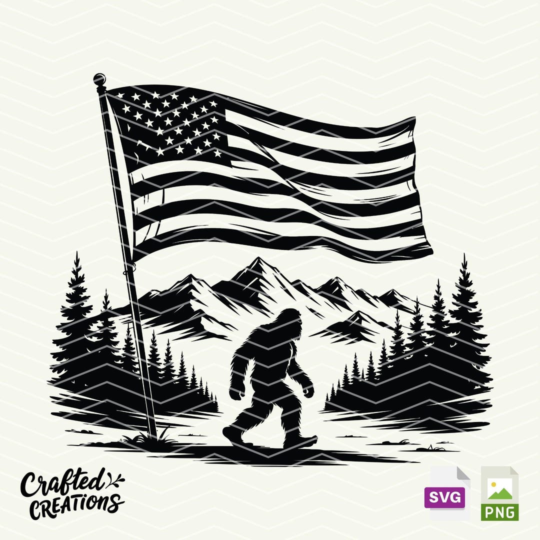 Bigfoot Mountain Scene SVG: Distressed American Flag (digital File) - Etsy