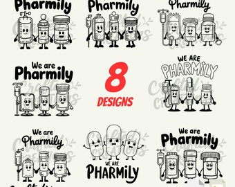 Paquete SVG de Farmily: Ilustraciones de farmacéuticos, archivo de corte Cricut (descarga digital)
