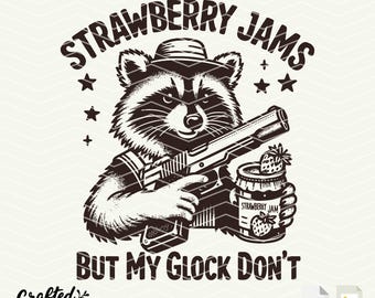 Strawberry Jams Raccoon Meme SVG PNG: Funny Retro Design (Digital Download)
