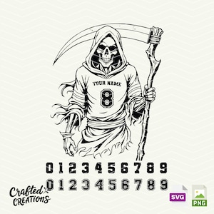 Jogador de futebol personalizado Grim Reaper SVG, esqueleto Grim Reaper com camisa esportiva, futebol Svg, pai de futebol svg, caveira de futebol svg
