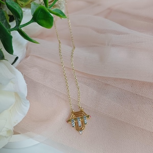 Gold 316L Stainless Steel Zircon Necklace: Geometric Knight Pendant