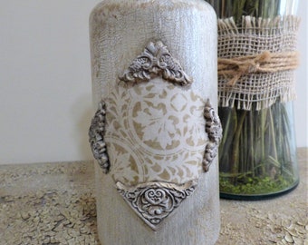 Repurposed Bottle Gargoyle Keyhole Distressed Fantasy Altered Bottle Decorative Bottle Gothic Mixed Media