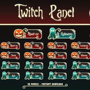 36x ハロウィーン Twitch パネル | 不気味 | ライト | カボチャ | ゴースト | オレンジ | シアン