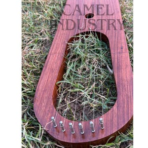 Brown Rosewood Flower Design Lyre Premium Quality Handmade 6 Metal Strings Lyre Harp With Free Tuning Key, Strings, & Bag