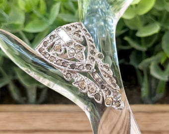 RARE 1930s Art Deco Dress Clip, Patented "Coro", Rhinestone Crystals on Silver-Tone **FLAW** | .75" - 1.316" | Victorian, Antique